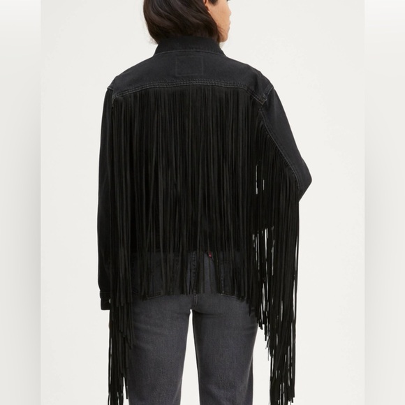 Levi’s ex-boyfriend fringe trucker jacket size M - Picture 3 of 12